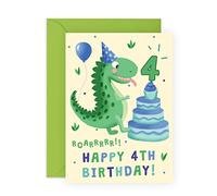 Central 23 Carte d'anniversaire pour garçon - Carte d'anniversaire dinosaure - Quatrième anniversaire - Carte d'anniversaire pour petit-fils - Avec autocollants amusants - Fabriquée au Royaume-Uni