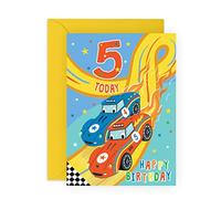 Central 23 Carte d'anniversaire pour garçon - Cartes d'anniversaire pour fils de cinq ans - Carte de voiture de course - Cadeaux pour enfant - Livré avec des autocollants