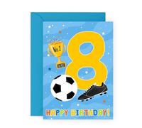 CENTRAL 23 Carte de huitième anniversaire pour garçons - Football 8 ans - Carte de vœux d'anniversaire pour enfants - 8 ans - Football - Cartes de bébé 8 ans - Livré avec autocollant