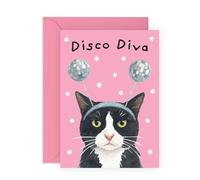 CENTRAL 23 Carte de vœux Disco Diva Cat - Idéale pour elle, sœur, meilleure amie, amoureux des chats, reines de fête, fans de disco - Carte d'anniversaire originale et mignonne