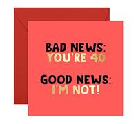 Central 23 - Cartes d'anniversaire amusantes pour femme - « Bad News You're 40 » - Carte d'anniversaire pour elle - Carte d'anniversaire coquine pour mari - Cartes de vœux amusantes pour amis