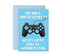 Central 23 Geburtstagskarte zum 12. Geburtstag für Jungen - 'DU HAST AUFGELEVELT' - Gamer-Geburtstagskarten für Kinder - 12 Jahre alt - Videospiel - mit Aufklebern - von