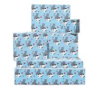 CENTRAL 23 Lot de 6 feuilles de papier cadeau bleu motif chat - Cœur - Chat pétrissant - Papier cadeau d'amour pour anniversaire, Saint-Valentin - Livré avec autocollants