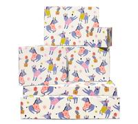 CENTRAL 23 Lot de 6 feuilles de papier cadeau d'anniversaire motif âne pour homme et femme - Beige - Fête d'âne - Papier cadeau amusant avec autocollants
