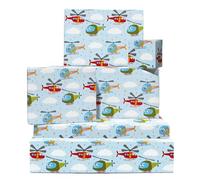 CENTRAL 23 Lot de 6 feuilles de papier cadeau d'anniversaire pour garçons - Motif hélicoptères - Pour fils, petit-fils, neveu - Livré avec autocollants
