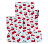 CENTRAL 23 Lot de 6 feuilles de papier cadeau Motif cerises rouges avec nœuds à coquette - Papier cadeau pour fille pour anniversaire, Saint-Valentin, anniversaire de mariage - Recyclable