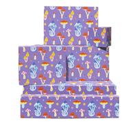 CENTRAL 23 Lot de 6 feuilles de papier cadeau motif champignon - Violet - 6 feuilles de papier cadeau - Motif champignon joyeux vif - Emballage cadeau pour anniversaire, mariage, fête prénatale, Noël