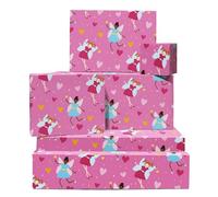 CENTRAL 23 Lot de 6 feuilles de papier cadeau motif fée - Fées, baguette magique, cœur - Papier cadeau rose pour filles - Livré avec des autocollants - Recyclable