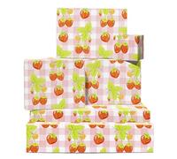 CENTRAL 23 Lot de 6 feuilles de papier cadeau motif fraises Motif tartan rose et blanc recyclable
