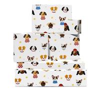 CENTRAL 23 Lot de 6 feuilles de papier cadeau pour chien - Têtes de chien - Papier cadeau blanc pour anniversaire, anniversaire de mariage, Noël - Avec autocollants