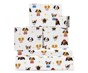 CENTRAL 23 Lot de 6 feuilles de papier cadeau pour chien - Têtes de chien - Papier cadeau blanc pour anniversaire, anniversaire de mariage, Noël - Avec autocollants
