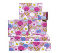 CENTRAL 23 Lot de 6 feuilles de papier cadeau rétro motif fleurs sauvages - Jolies fleurs blanches roses bleues rétro - pour anniversaire, fête prénatale, fête prénuptiale - Recyclable
