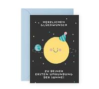 Central 23 Niedliche Karte zum 1. Geburtstag für Kinder - 'HERZLICHEN GLÜCKWUNSCH ZU DEINER ERSTEN UMRUNDUNG DER SONNE' - 1 Jahr alt - Geburtstagsgeschenk für Jungen und Mädchen - von