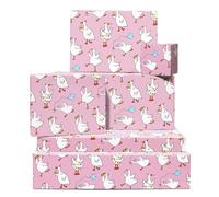 CENTRAL 23 Papier cadeau rose - Oies de fête - 6 feuilles de papier cadeau d'anniversaire - Animaux de la ferme - Gâteau aux ballons - Livré avec des autocollants - Recyclable