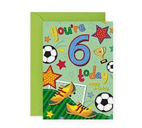 Central 27 Carte d'anniversaire pour garçons - Carte de vœux pour 6e anniversaire pour enfants - Football de 6 ans - Cadeaux pour fils, neveu, petit-fils - Livré avec autocollants