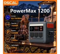 Centrale Électrique Portable OSCAL PowerMax 1200, Batterie de Secours LiFePO4 768Wh, Générateur Solaire 1200W à Onde Sinusoïdale Pure, UPS à Charge Rapide, 10 Prises pour Camping, VR, Maison, Urgences
