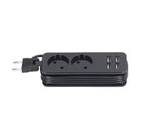 Centre d'alimentation, 2 Prises Rondes 1200W 10A, Prise UE Ignifuge 250V, Cordon d'alimentation de Protection Contre Les Surintensités pour Les Voyages (Black)