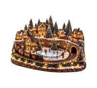 Centre de table lumineux de village d'hiver avec chemin de fer miniature | Centre de table lumineux de village de Noël avec train animé miniature et lumières de village pour table de cheminée