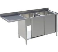 Centre d'évier KBS 1600x700x850 mm, 2 bacs à droite, avec meuble bas et 2 portes