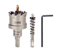 CENYB scie cloche metal 1-5/8" (41mm) à pointe en carbure de tungstène, avec 2 forets pilotes titanées - Idéale pour métaux durs, acier inoxydable, fer, alliage d'aluminium, bois et plastique