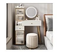 Cenz-888 Bureau de Coiffeuse avec Miroir et Ensemble chaises, Meuble-lavabo Blanc, Bureau Table Chevet étagères en Verre, tiroirs Rangement Table de Maquillage(Petit)