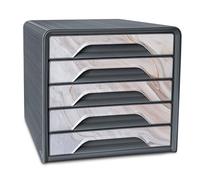 CEP Bloc de classement Module Organisateur 5 tiroirs Rangement documents Bureau Smoove Mineral Gris orage imprimé Marbre Rose