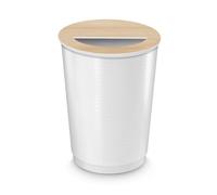CEP Corbeille Poubelle grand format 40L avec couvercle imprimé bois Hêtre Maxi capacité Blanc