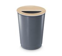 CEP Corbeille Poubelle grand format 40L grise avec couvercle imprimé bois Hêtre Maxi capacité Gris