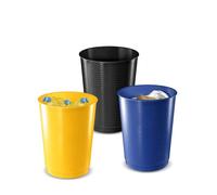 CEP Kit de tri sélectif 3 poubelles grand format 40L Corbeilles à papier, déchets plastiques Maxi capacité Bureau Collectivités Salle de classe Ecole Lot noir, jaune, bleu