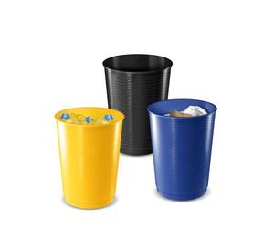 CEP Kit de tri sélectif 3 poubelles grand format 40L Corbeilles à papier, déchets plastiques Maxi capacité Bureau Collectivités Salle de cole Lot noir, jaune, bleu