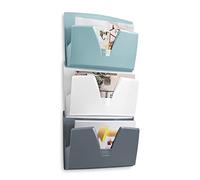 CEP Lot de 3 corbeilles murales Vert d'eau Blanc Gris Présentoir Rangement bureau documents format 24x32cm Organiseur dossiers
