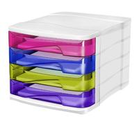 CEP Module de classement TONIC en polystyrène. 4 tiroirs assortis : Rose, Bleu, Lilas, Anis