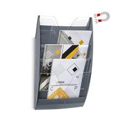CEP Présentoir mural Magnétique Trieur 5 compartiments Aimanté Support rangement Documents vertical Format 24x32cm Fixation magnet Gris foncé / Cristal