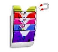 CEP Présentoir mural Magnétique Trieur 5 compartiments Aimanté Support rangement Documents vertical Format 24x32cm Fixation magnet Happy Multicolore
