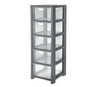 CEP Tour de Rangement avec 5 tiroirs-25993, Gris/Cristal, 32,5 x 35 x 95,6 cm