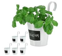 Cepewa Ensemble de jardinières de 6 | Blanc Ø 15cm Hauteur 5cm | Pot d'herbes à Suspendre et à étiqueter | Pot de Fleurs en métal à Suspendre (1 Lot de 6 Pots de Fleurs avec Tableau Noir).