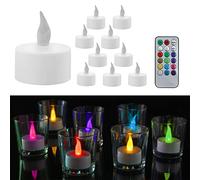 Cepewa Lot de 10 bougies chauffe-plat LED - Diamètre : 3,5 cm - Blanc - Télécommande avec piles - Fonction minuterie sans flamme - 1 lot de 10 bougies chauffe-plat multicolores