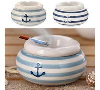 Cepewa Lot de 2 cendriers tempête maritime en céramique Blanc Bleu Diamètre 11 cm Fixation amovible