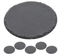 Cepewa Lot de 6 assiettes en ardoise - Ronds - Diamètre : 15 cm - Protection en feutre - Dessous de table - Plateau de service (1 lot de 6 assiettes en ardoise Ø 15 cm)