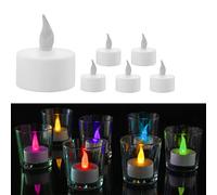 Cepewa Lot de 6 Bougies Chauffe-Plat LED à Changement de Couleur - Diamètre : 4 cm - 10 Couleurs - Fonctionnement à Piles - Fonction Minuterie sans Flamme - Plastique - Blanc
