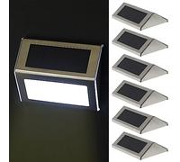Cepewa Lot de 6 Lampes Appliques Murales Solaires LED - 10 x 8 x 2 cm - En Acier Inoxydable et Plastique - Blanc Chaud - Fonctionne avec Piles