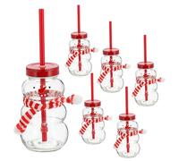Cepewa Lot de 6 verres bonhomme de neige - Capacité : 260 ml - Verre en métal et plastique - Verre avec couvercle et paille (1 lot de 6 bonhomme de neige)