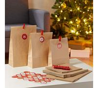 Cepewa Lot de 72 sachets de calendrier de l'Avent avec pinces + autocollants numérotés + 24 sachets dans trois tailles