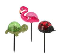 Cepewa Lumières solaires à LED - Motif animaux - Multicolore - 8 x 15 x 6 cm - Panneau solaire blanc froid - Batterie - Flamant rose, tortue et coccinelle sur piquet de jardin