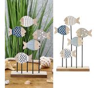 Cepewa Poissons décoratifs sur support | 15 x 24,5 cm MDF fer naturel bleu gris | banc de poissons composé de 5 poissons en bois