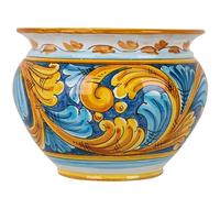 Cerames Caltagirone Vaso di Acanto Rotondo chiaro M Pot de fleurs en céramique de style sicilien italien pour intérieur et rebord de fenêtre Diamètre 27 cm Hauteur 20 cm