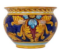 Cerames Caltagirone Vaso di Antico Rotondo chiaro M Pot de fleurs en céramique de style sicilien italien pour intérieur et rebord de fenêtre Diamètre 27 cm Hauteur 20 cm
