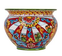 Cerames Caltagirone Vaso di Campo Rotondo chiaro M Pot de fleurs en céramique de style sicilien italien pour intérieur et rebord de fenêtre Diamètre 27 cm Hauteur 20 cm