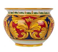 Cerames Caltagirone Vaso di Romano Rotondo chiaro M Pot de fleurs en céramique de style sicilien italien pour intérieur et rebord de fenêtre Diamètre 27 cm Hauteur 20 cm