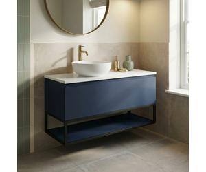 Ceramia Meuble salle de bain 120 cm bleu foncé pour vasque simple - meuble sous vasque 120 cm (CERAMIA-1DB120) (CERAMIA-1DB120)